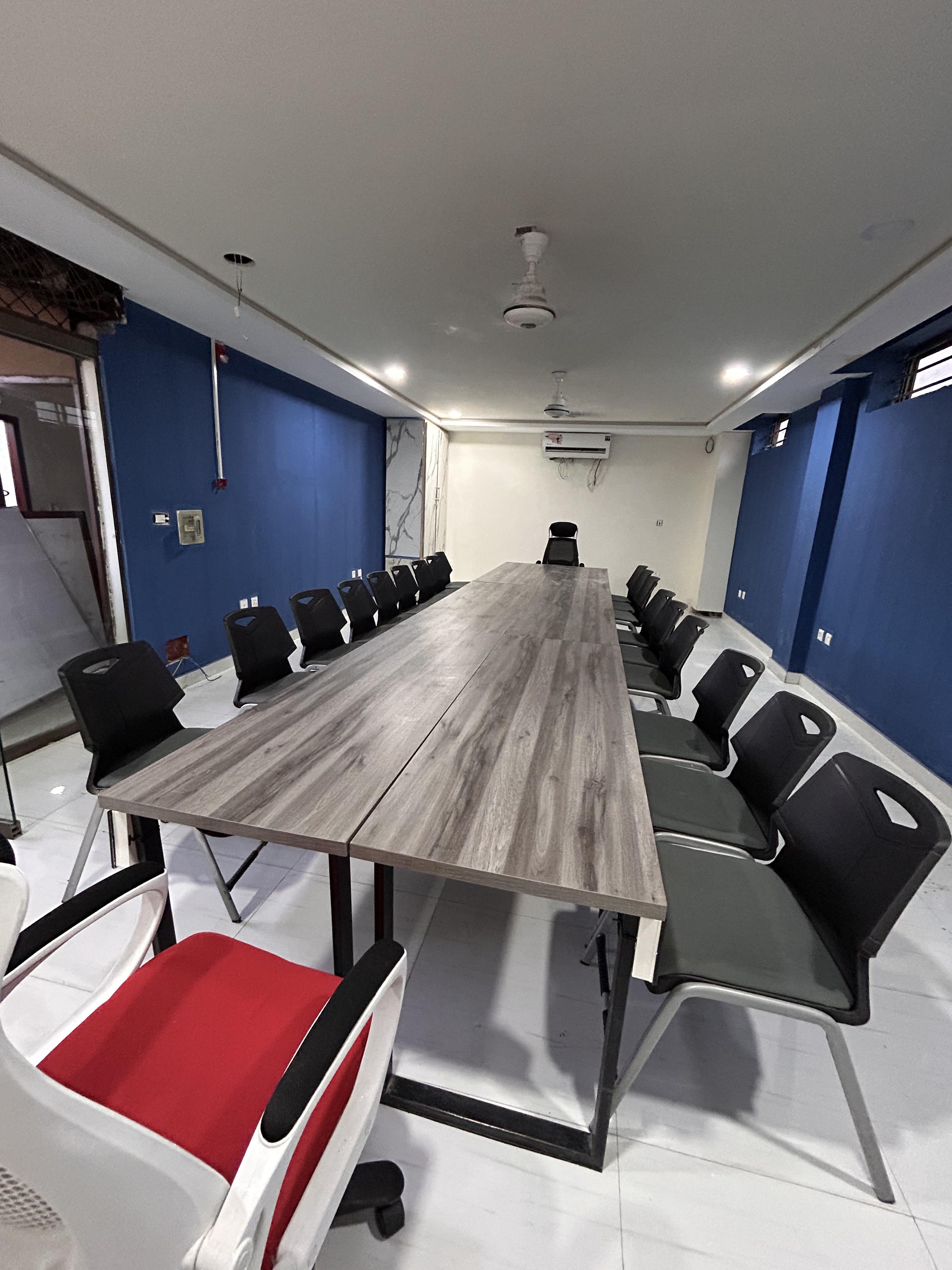 Conference room table ready for meetings and trainings
